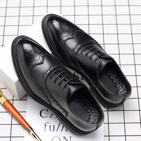 Autumn Bullock Men's Shoes British Trendy Shoes Casual Business Dress Shoes Mens Pointed Black Small Leather Shoes