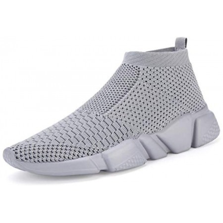 Men's Running Shoes Breathable Knit Slip On Sneakers Lightweight Athletic Shoes Casual Sports Shoes All Grey